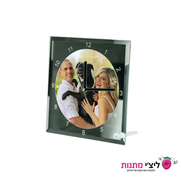 שעון מרובע מזכוכית עם הדפסה עגולה